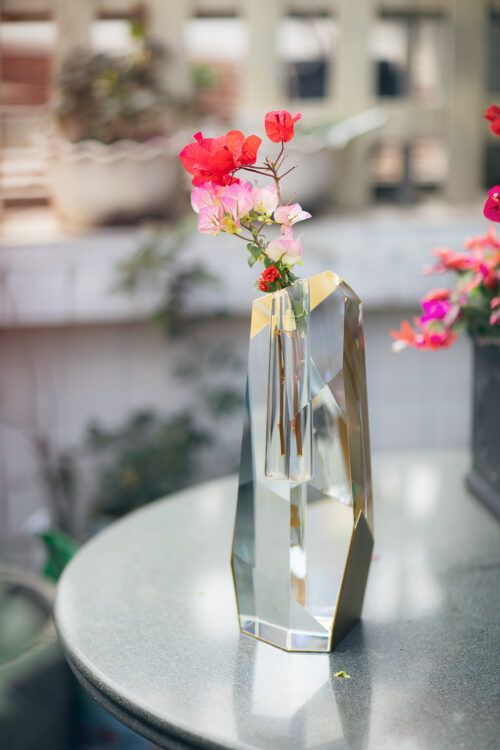 Tall Crystal Brass Vase With Flowers 3