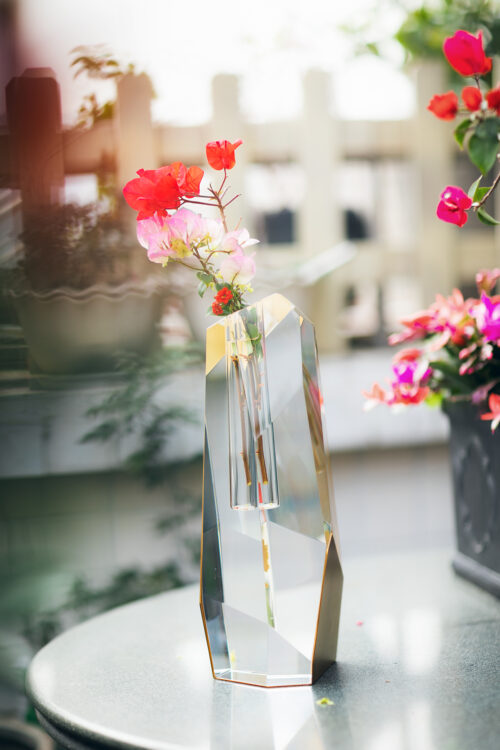 Tall Crystal Brass Vase With Flowers 4