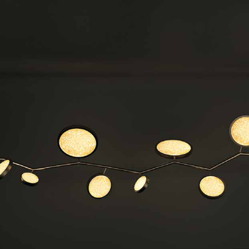 Island Pendant Light with brass finish and textured glass circles