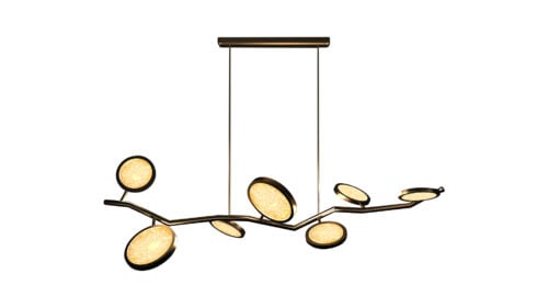 Compact brass and glass circle pendant light for a dining setting