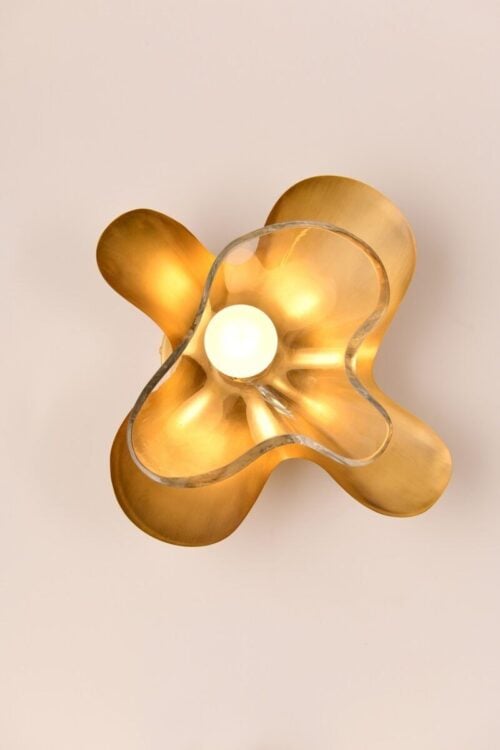 Butterfly Wall Sconce crafted with textured brass and layered glass