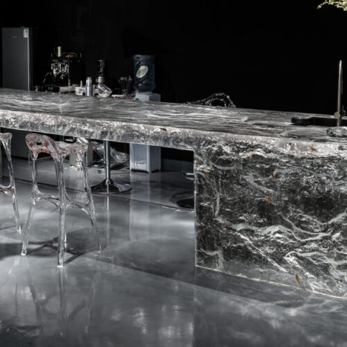 Luxury Branch Kitchen Island centrepiece with luminous flowing acrylic form