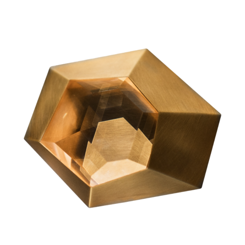 Shell Sconce crafted from crystal and antique brass with LED illumination
