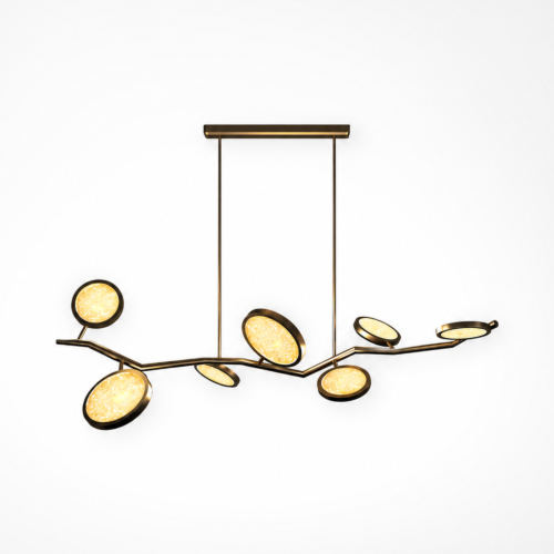 Compact brass and glass circle pendant light for a dining setting