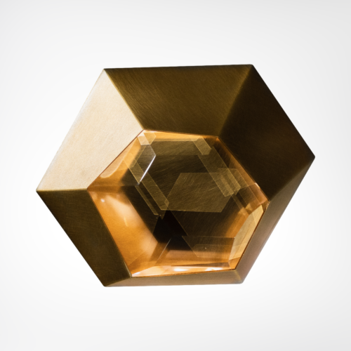 Shell Sconce crafted from crystal and antique brass with LED illumination